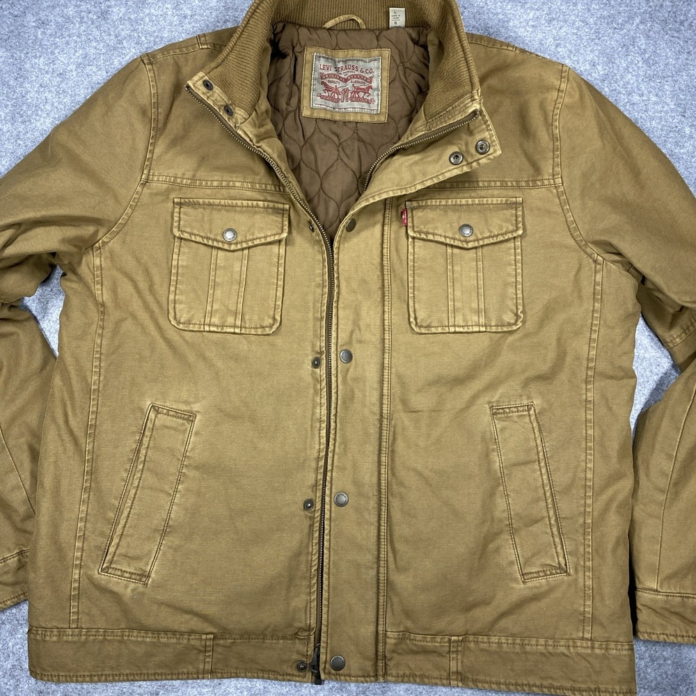 Levi Strauss & Co Mens Brown Military Quilted Lined Jacket Large Cotton Canvas